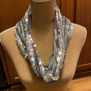 Silver sequin cowl scarf